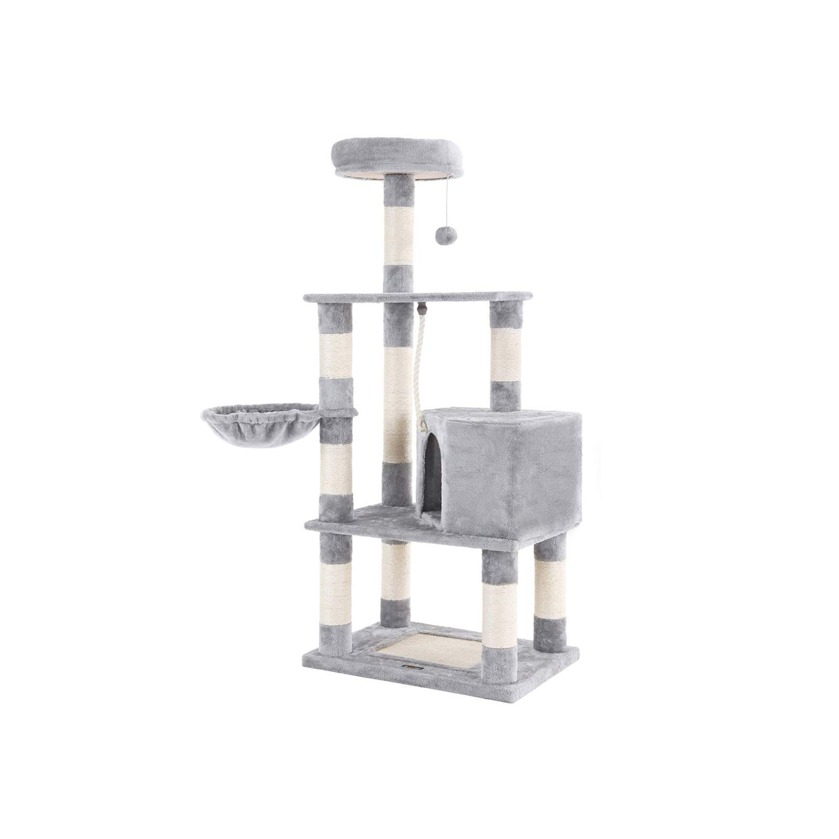 Albero Per Gatti Feandrea 143cm - Tiragraffi Con Grotta, Amaca, 4 Pali E Pompon, Grigio Chiaro - Foto 5