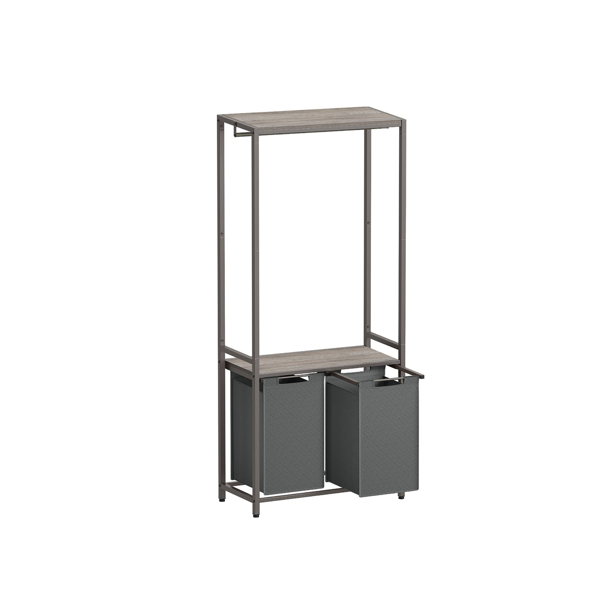 VASAGLE Cesto Portabiancheria Doppio – 2 Sacchi Da 46L, Barra Appendiabiti, Piano D'appoggio, 73x33x177 Cm, Colore Greige Melange E Grigio Ardesia