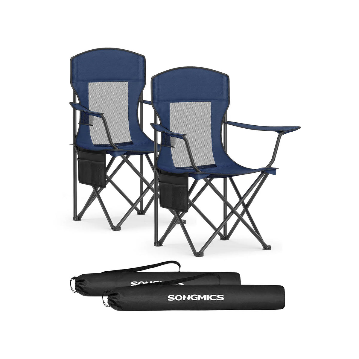Set 2 Sedie Da Campeggio SONGMICS | Portata 120 Kg | Braccioli E Portabicchiere | Pieghevole Con Borsa | Per Spiaggia E Giardino