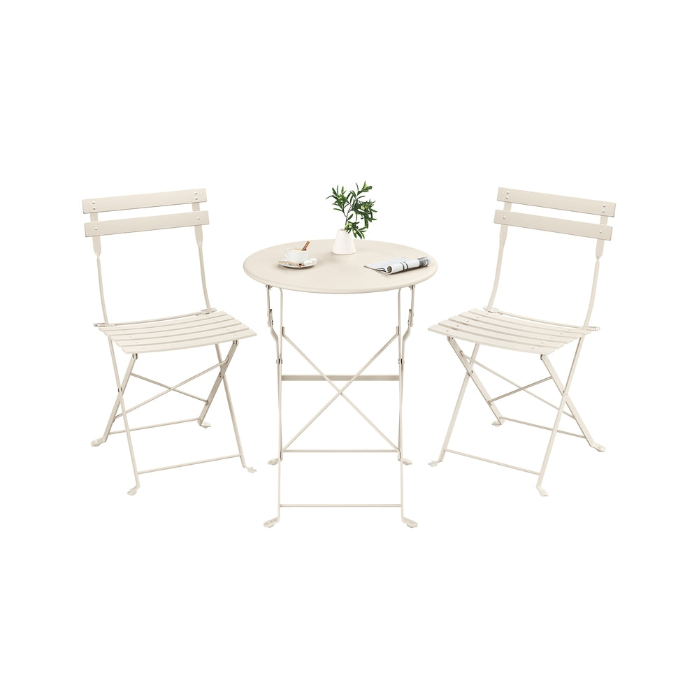 SONGMICS Set Da Giardino 3 Pezzi Pieghevole – 2 Sedie E 1 Tavolo In Acciaio, Beige Cappuccino, Resistente Alle Intemperie