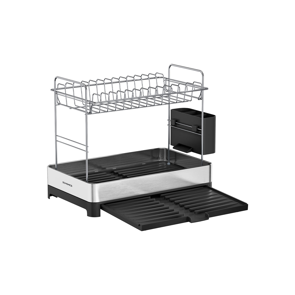 Scolapiatti Compatto In Acciaio Inox 38cm Con Portaposate E Beccuccio Girevole – Salvaspazio Per Piccole Cucine, Anti-Ruggine