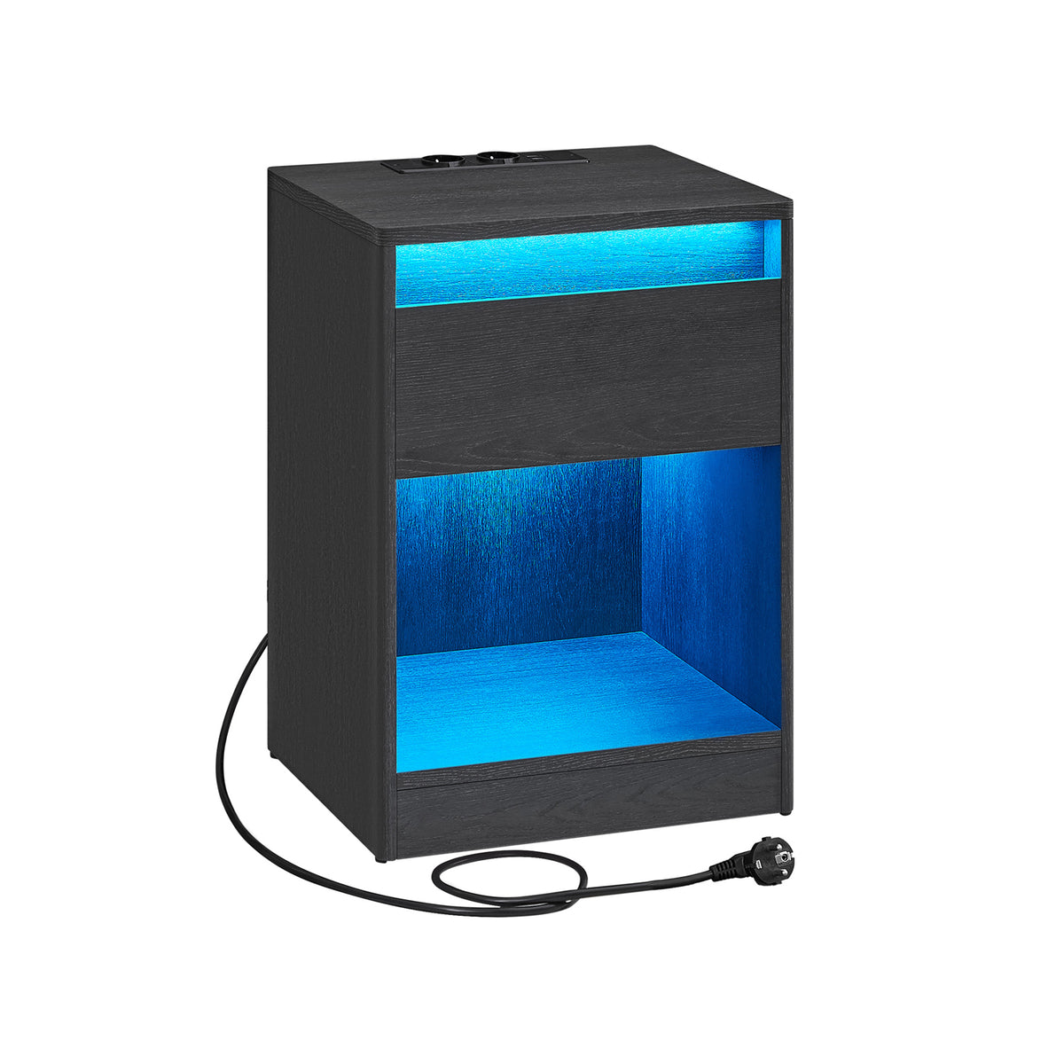Yoobure Comodino Con Stazione Di Ricarica E Luci LED: 2 Cassetti In Tessuto E Ripiano Aperto, Prese USB E CA, Timer E Sincronia Musicale, Per Camera Da Letto - 4