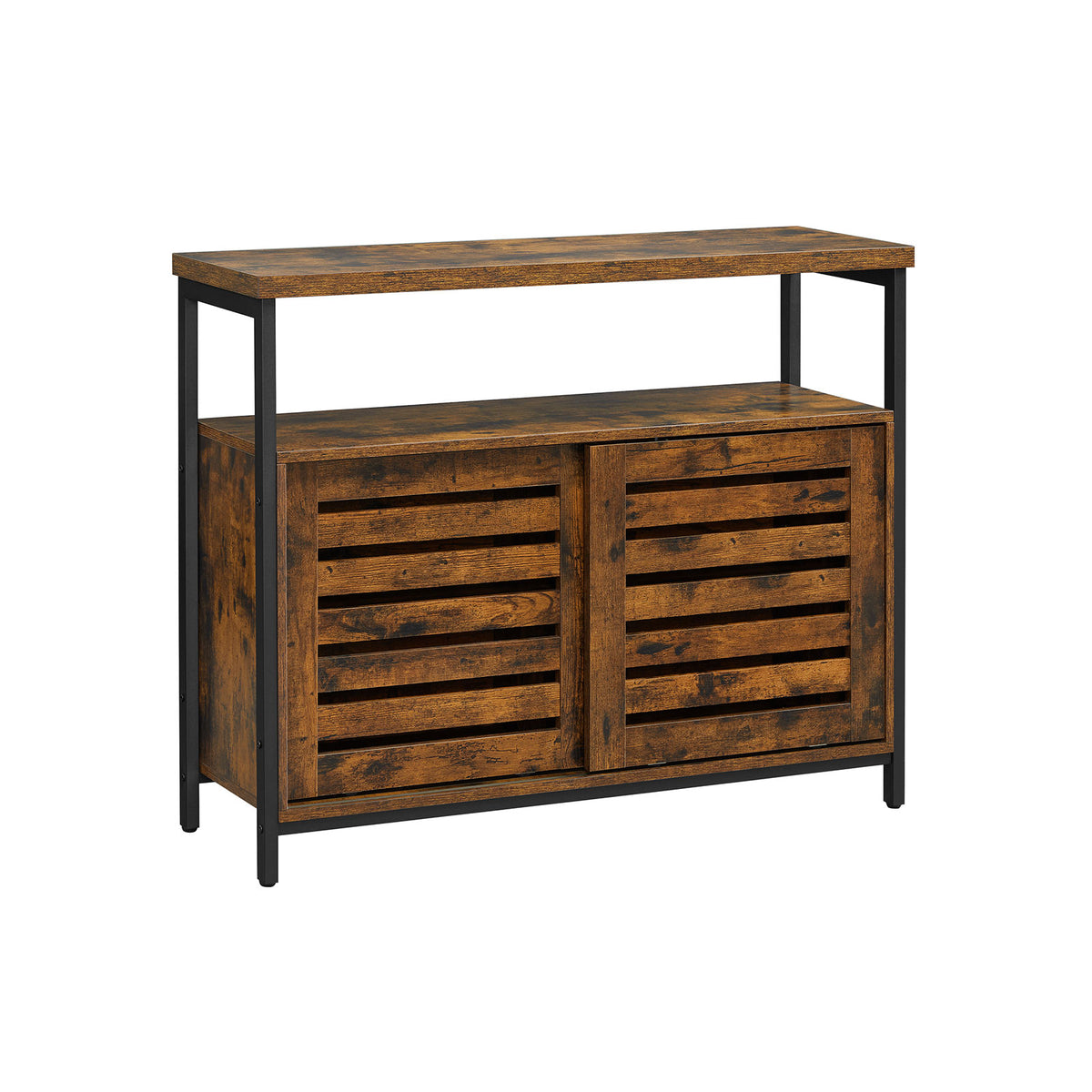 Credenza Con Ante Scorrevoli 3 Ripiani Regolabili KOMFOTTEU - Design Industriale 100x30x80 Cm Per Soggiorno E Sala Da Pranzo