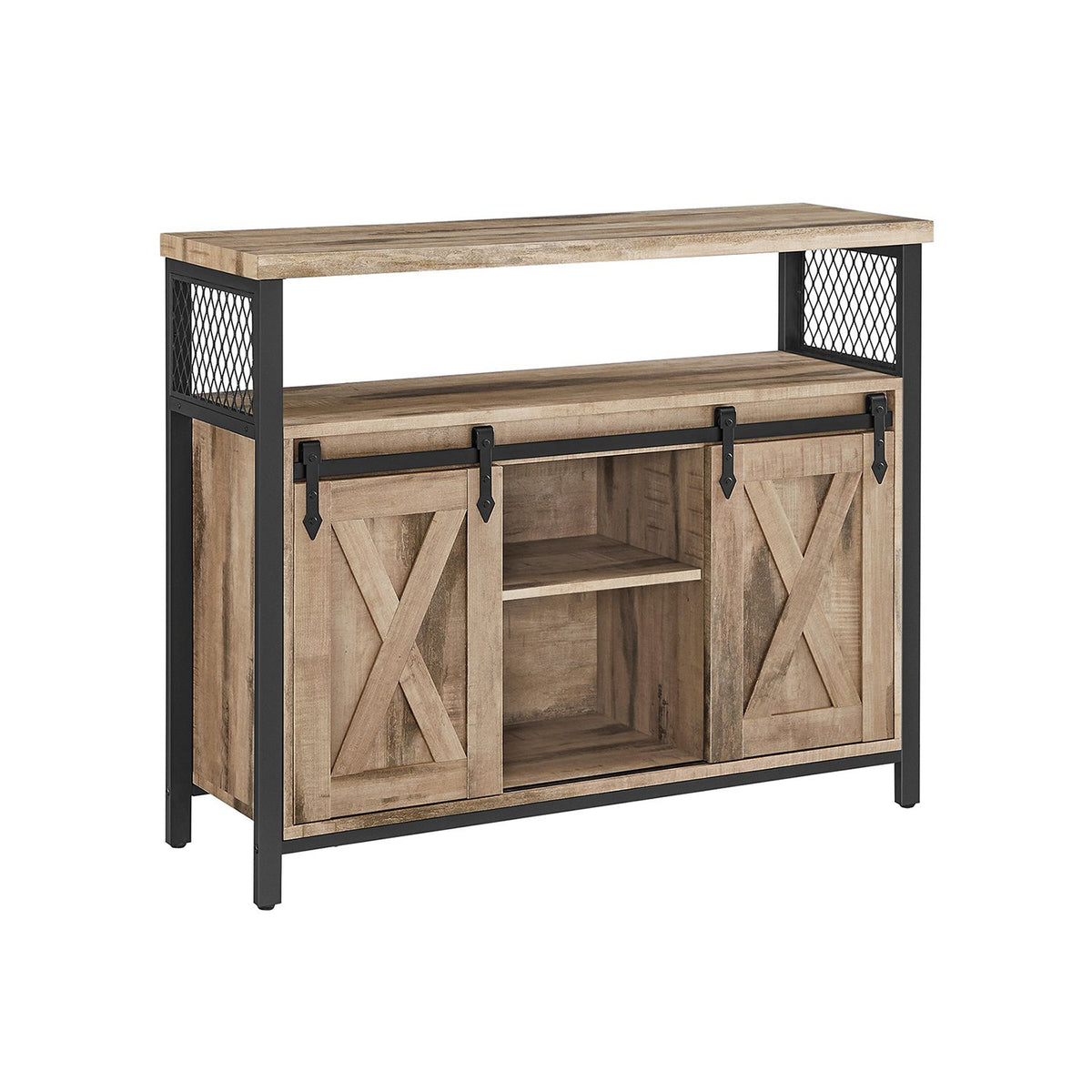 Credenza Buffet Con Ante A Tamburo E Ripiani Regolabili - Mobile Scanalato In Rovere Per Soggiorno, Sala Da Pranzo, Ingresso - 2