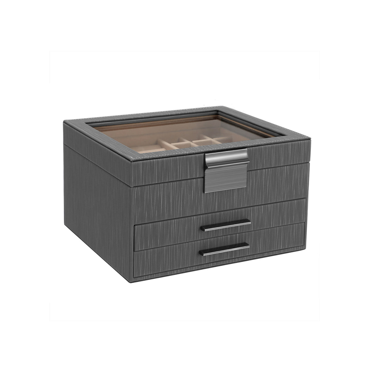 Scatola Porta Occhiali Da Sole In Vetro Con Coperchio E Serratura – 6 Scomparti, Dorata, 34x17x6,5 Cm - 2