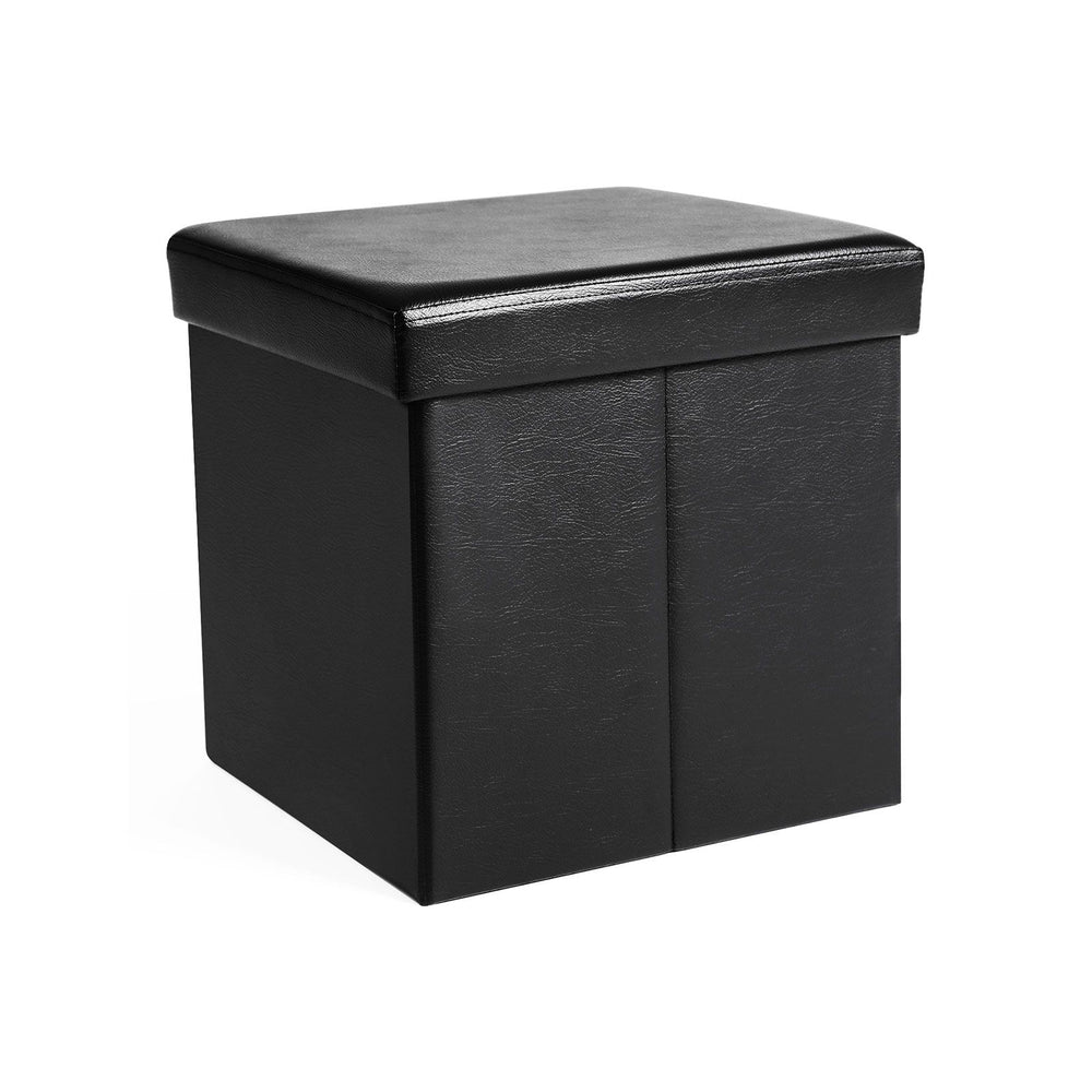 GMMH Marlo Box - Pouf Sgabello Portaoggetti Pieghevole In Ecopelle, Cubo 34x34x34 Cm, Poggiapiedi Con Coperchio