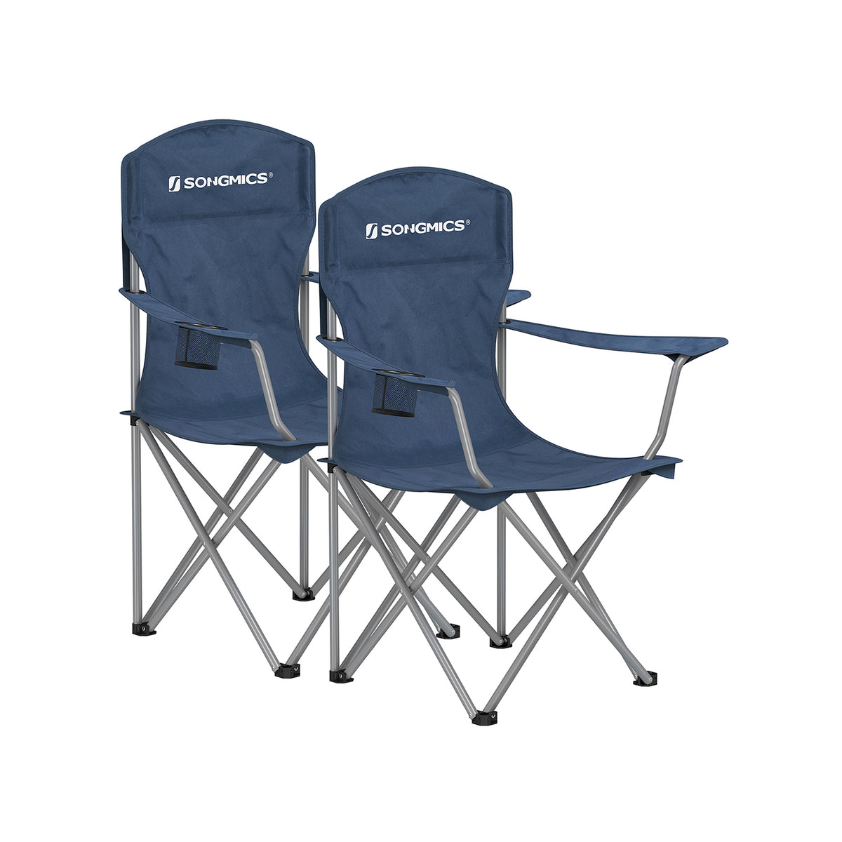 SONGMICS Sedia Pieghevole Da Campeggio - Blu, Portatile 150kg, Con Tasca Porta Bevande