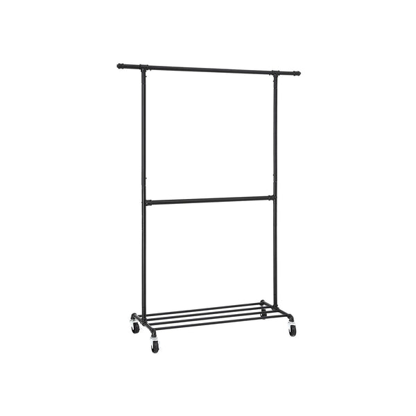 Stand Appendiabiti Doppio con Ruote Regolabile in Altezza Portata 110 kg Nero