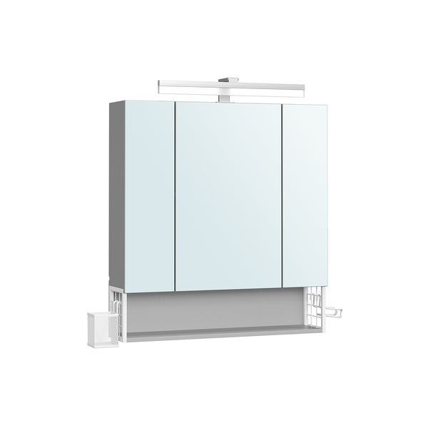 Armadietto da Bagno con Specchio e 3 Ante Bianco Nuvola e Grigio Tortora