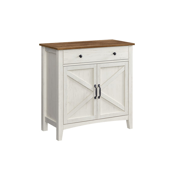Credenza Mobiletto da Cucina Stile Farmhouse Bianco Rustico e Noce Medio