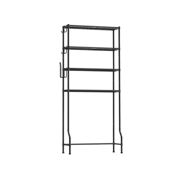 Scaffale sopra WC a 4 Ripiani da Bagno in Metallo con 4 Ganci e Portarotolo Nero