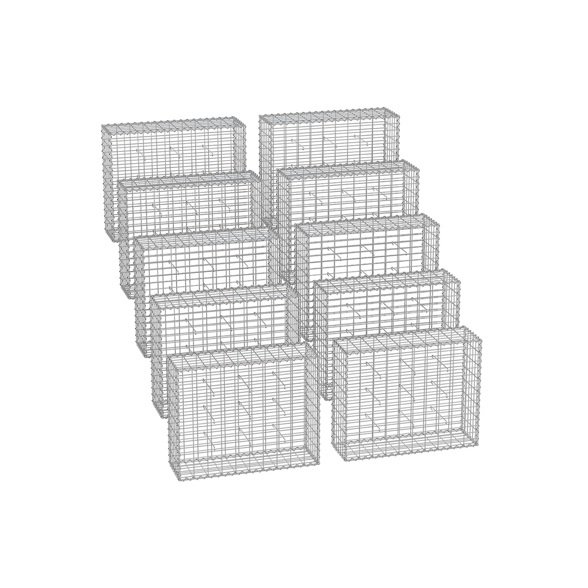 Set di 10 Gabbioni Metallici con Maglia da 100 x 80 x 30 cm per Pietre Argento
