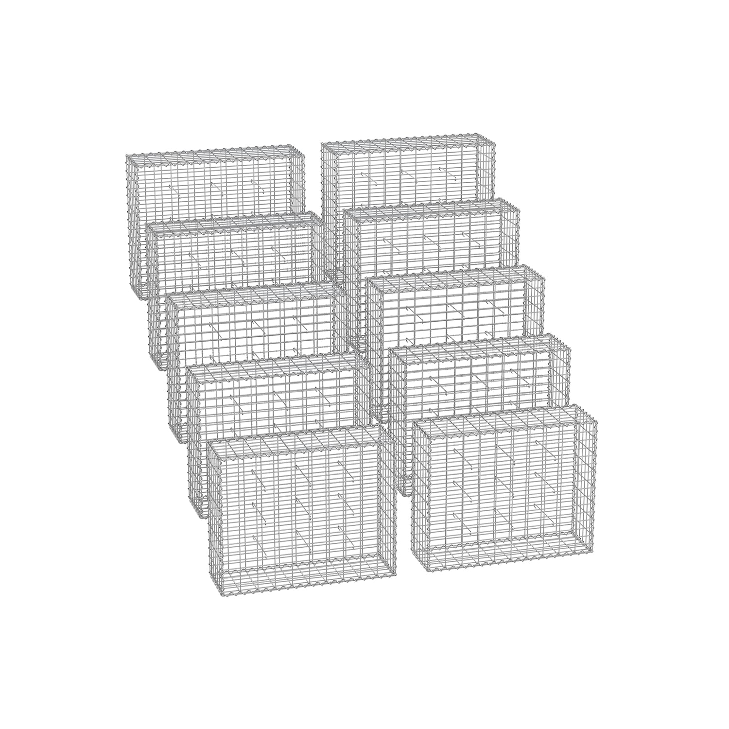 Set di 10 Gabbioni Metallici con Maglia da 100 x 80 x 30 cm per Pietre Argento