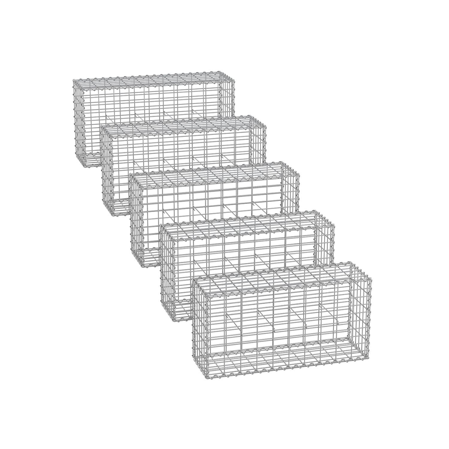 Set di 5 Gabbioni Metallici con Maglia da 100 x 30 x 30 cm per Pietre Argento