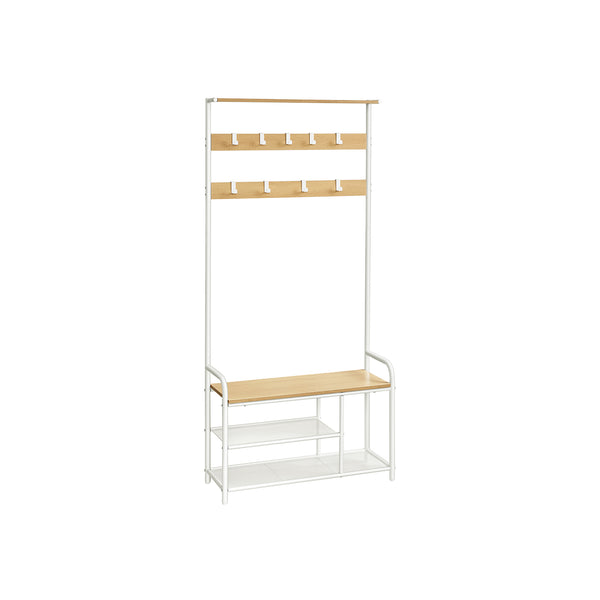 Appendiabiti con Scarpiera, Mobile Ingresso con 9 Ganci Rimovibili, Panca, Mensola, 30 x 85 x 180,5 cm