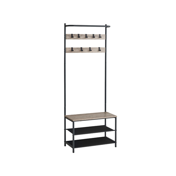 Appendiabiti da Ingresso con Panca Scarpiera 32,2 x 64 x 180 cm Greige e Nero