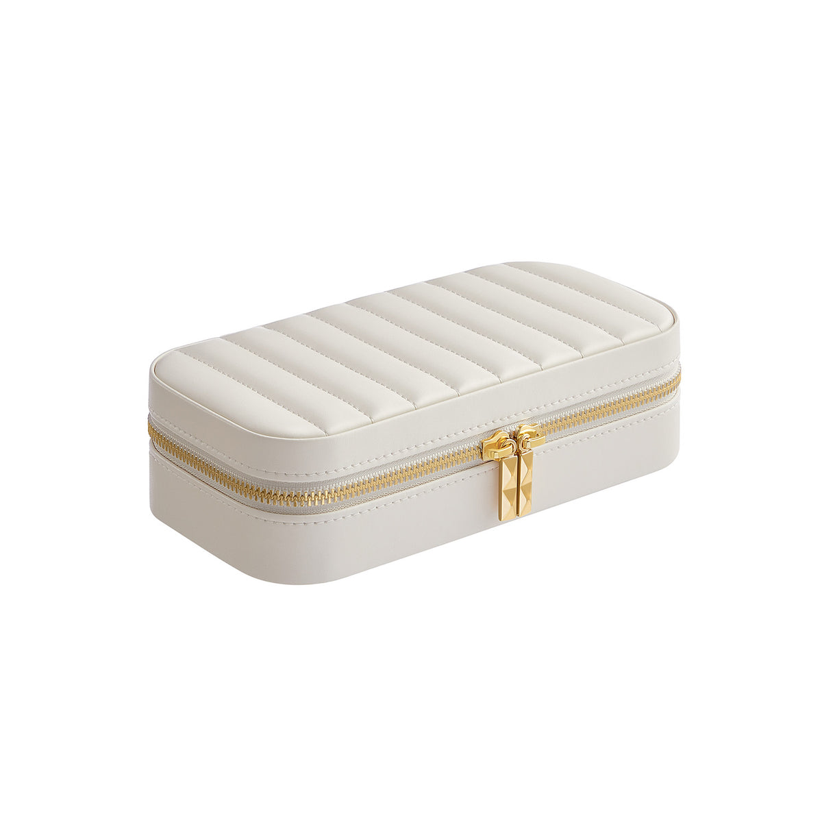 Scatola Portagioie Con Specchio SONGMICS HOME ANAH – 3 Ripiani E 2 Cassetti, Rivestita In PU Trapuntato, Base Fluttuante, Bianco Nuvola