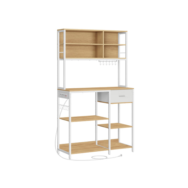 Scaffale Cucina con Multipresa per Microonde Rovere Dorato e Bianco Nuvola