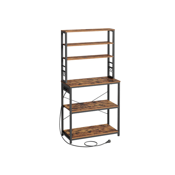 Scaffale da Cucina a 6 Ripiani in Acciaio Marrone Vintage e Nero Inchiostro