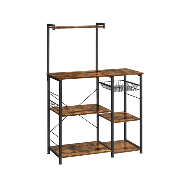 Scaffale da Cucina per Forno a Microonde con Cestino Ganci Marrone Vintage Nero