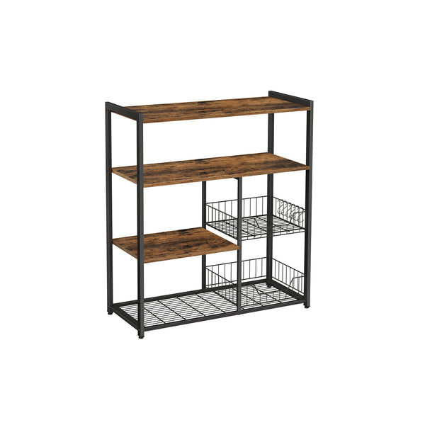 Carrello Scaffale da Cucina per Microonde con 2 Cesti Industriale Ebano e Nero