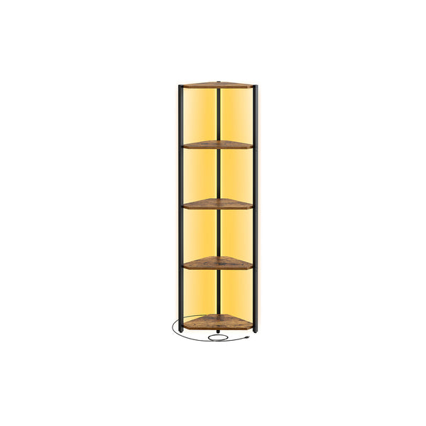 Libreria Scaffale a 5 Ripiani con LED Regolabili Marrone Vintage