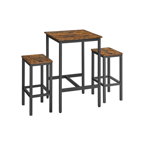 Set di Tavolo da Bar con 2 Sgabelli Marrone Vintage e Nero
