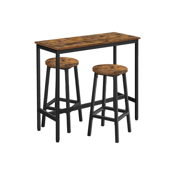 Set di Tavolo e 2 Sgabelli da Bar Marrone Vintage e Nero