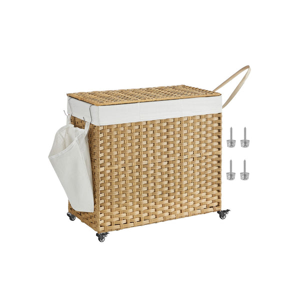 Cesto Portabiancheria con Coperchio e 3 Scomparti 70 x 36 x 66 cm Naturale