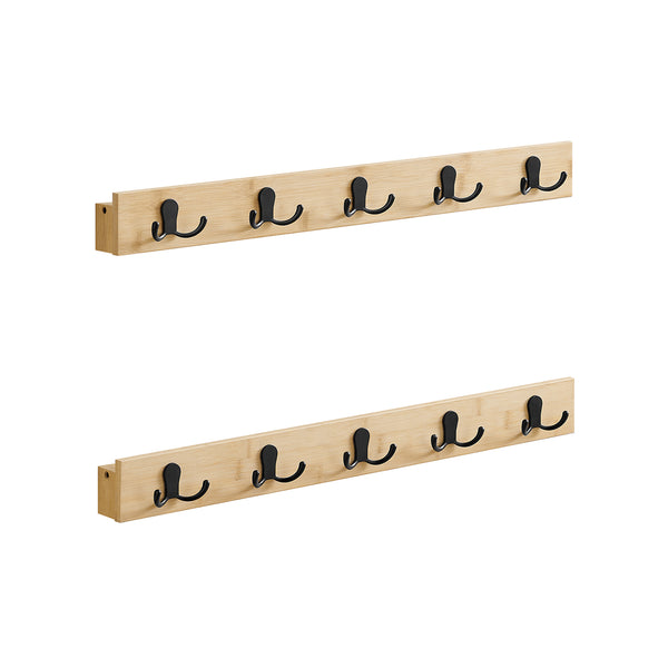 Set di 2 Attaccapanni da Parete con 5 Ganci Doppi in Metallo Beige Naturale