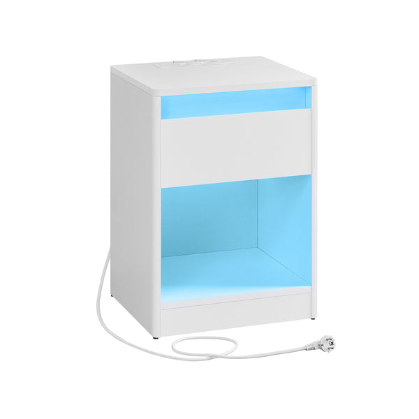 Comodino a LED con Stazione di Ricarica con 2 Prese e 2 Porte USB Bianco Nuvola