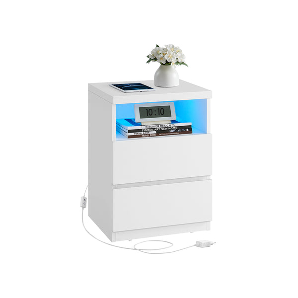 Comodino con LED Regolabile e Cassetti Bianco Nuvola
