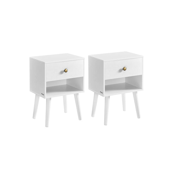 Set di 2 Tavolini con Cassetto e Scomparto Aperto Bianco Neve