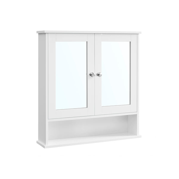 Armadio da Parete con Specchio Scomparto Aperto e 2 Ante per Bagno Bianco