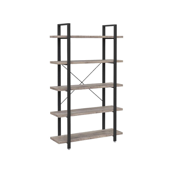Libreria Scaffale a 5 Ripiani Stabile Facile da Montare Industriale Greige Nero