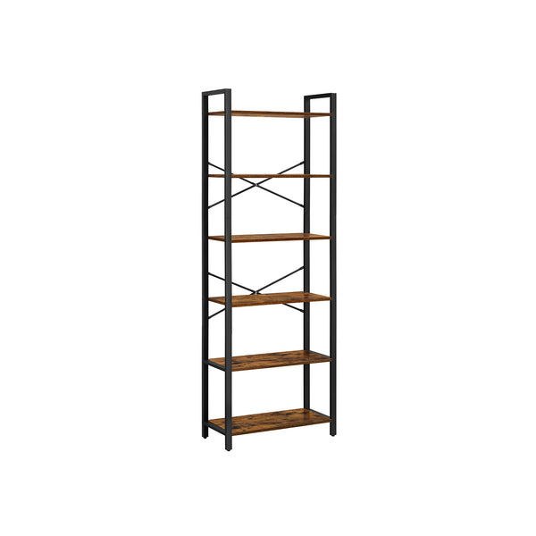 Libreria Scaffale Alta con 6 Ripiani Stile Industriale Marrone Vintage e Nero