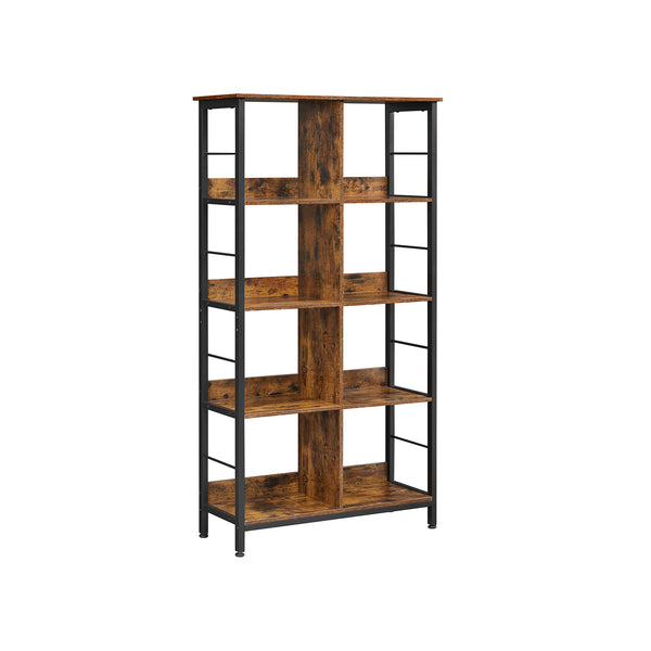 Lbreria a 8 Scomparti 80 x 33 x 149 cm Stile Industriale Marrone Rustico e Nero