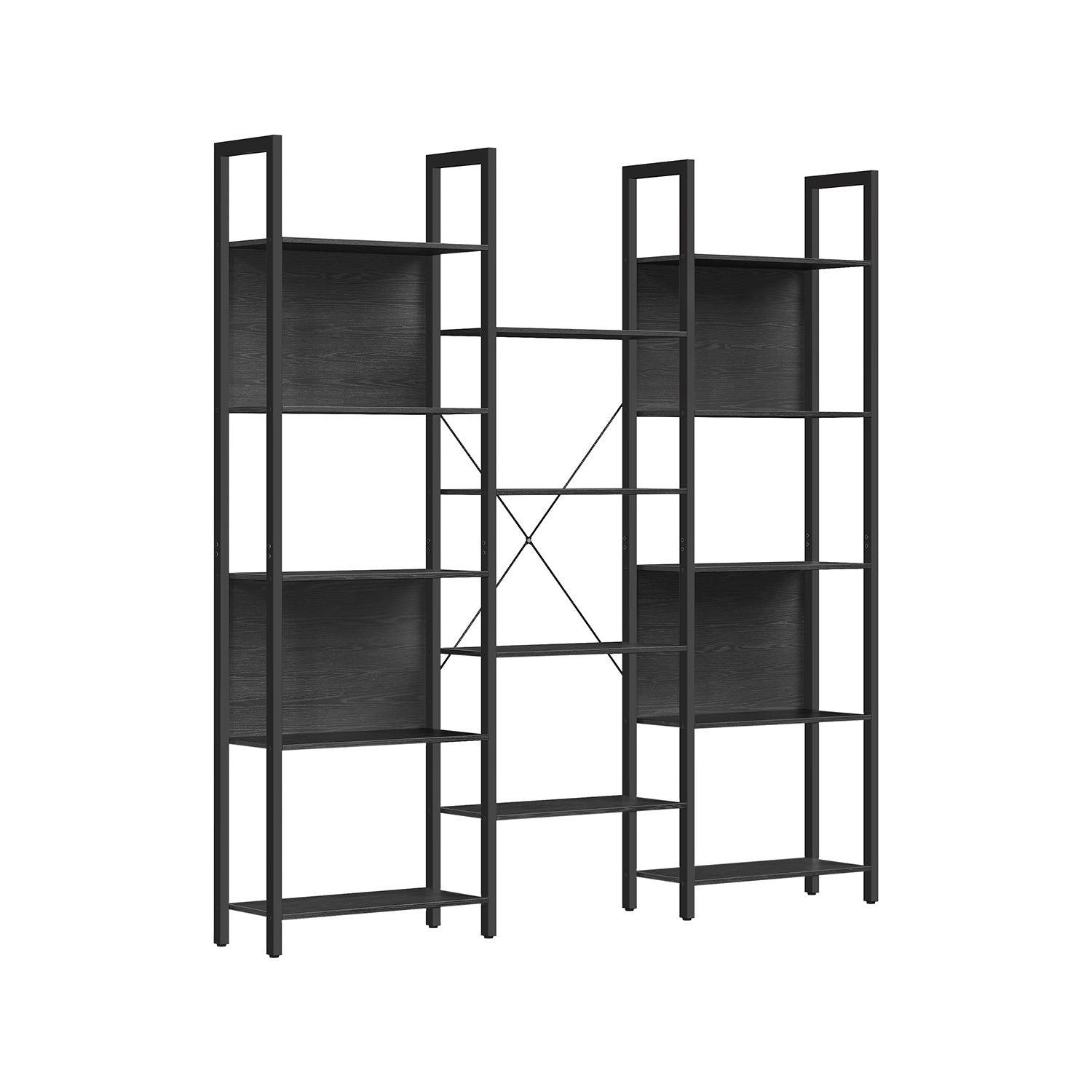 Scaffale con 14 Ripiani Nero Ebano e Nero Inchiostro