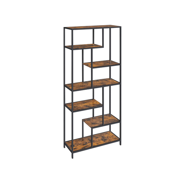 Libreria a 6 Piani Mensola con Display Geometrico Marrone Rustico e Nero