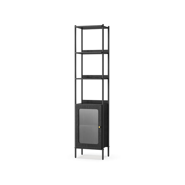 Libreria Scaffale a 6 Ripiani con Anta in Plastica Nero Ebano e Nero Opaco