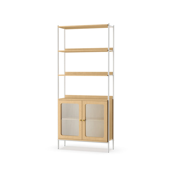 Libreria Scaffale a 6 Ripiani con Ante Plastica PC Beige Rovere e Bianco Perla