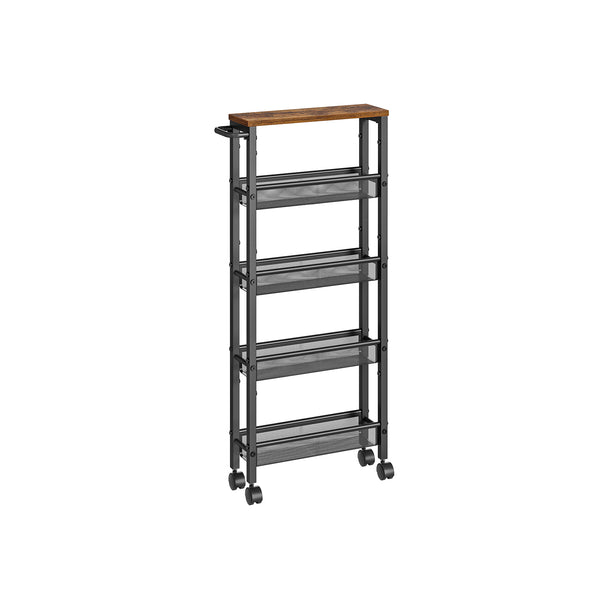 Carrello Salvaspazio a 5 Ripiani Marrone Vintage e Nero