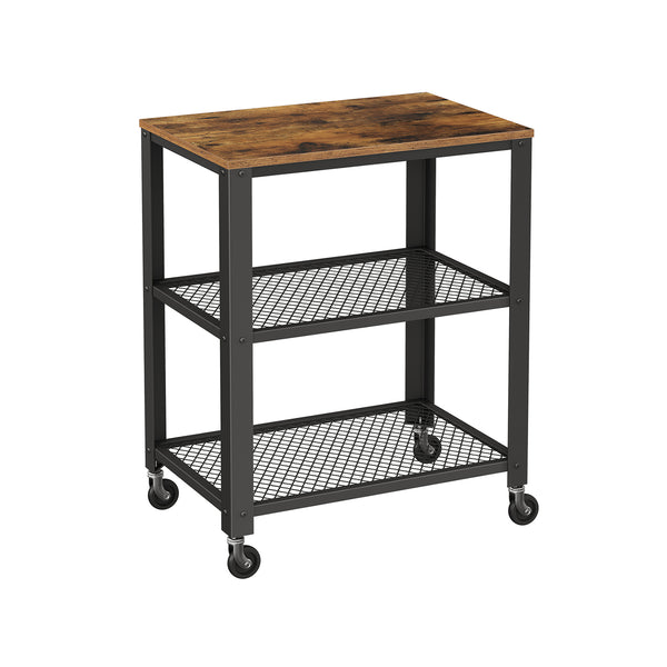 Carrello per Cucina e Soggiorno di Servizio Rustico a 3 Piani Vintage Nero