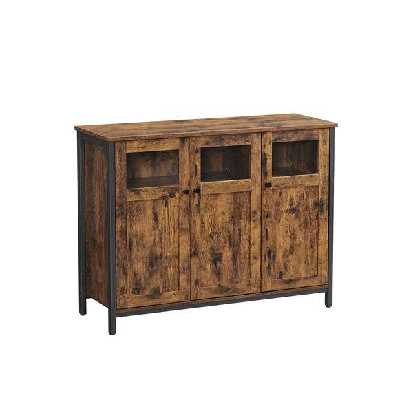Mobiletto Multiuso con Ante Stile Industriale Marrone Vintage e Nero Inchiostro