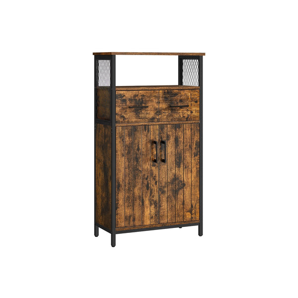 Armadietto Credenza da Bagno Salotto Regolabile in Acciaio Marrone Vintage Nero