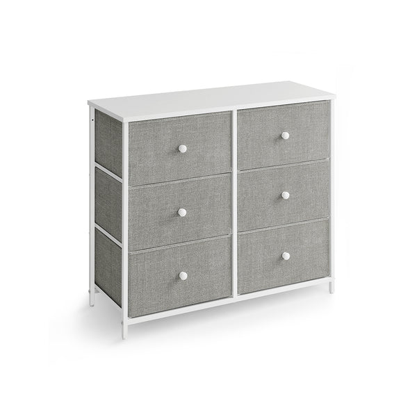 Cassettiera Mobiletto a 6 Cassetti in Tessuto Grigio Chiaro e Bianco
