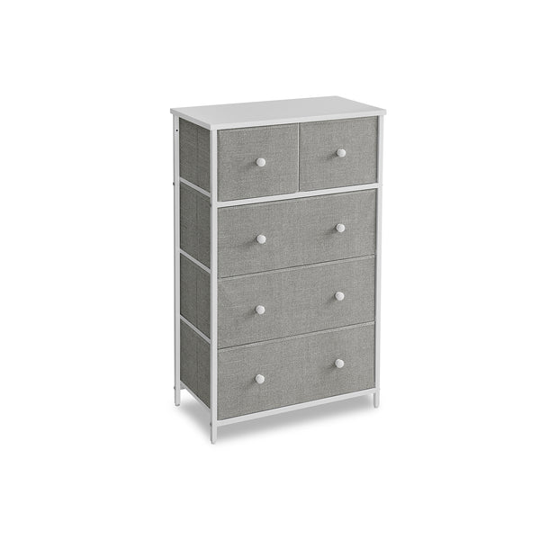 Cassettiera, Mobiletto con 5 Cassetti in Tessuto Grigio Chiaro e Bianco