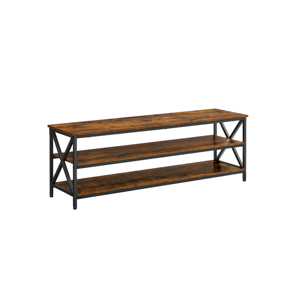 Tavolo per TV 65 Pollici con Ripiani 147 x 40 x 50 cm Marrone Rustico e Nero