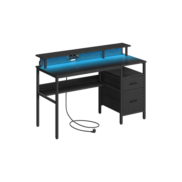Scrivania per Computer con LED e Prese Nero Ebano
