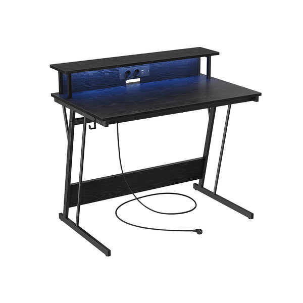 Scrivania da Gaming con Luci LED e Prese di Corrente 60 x 100 x 76 cm Nero